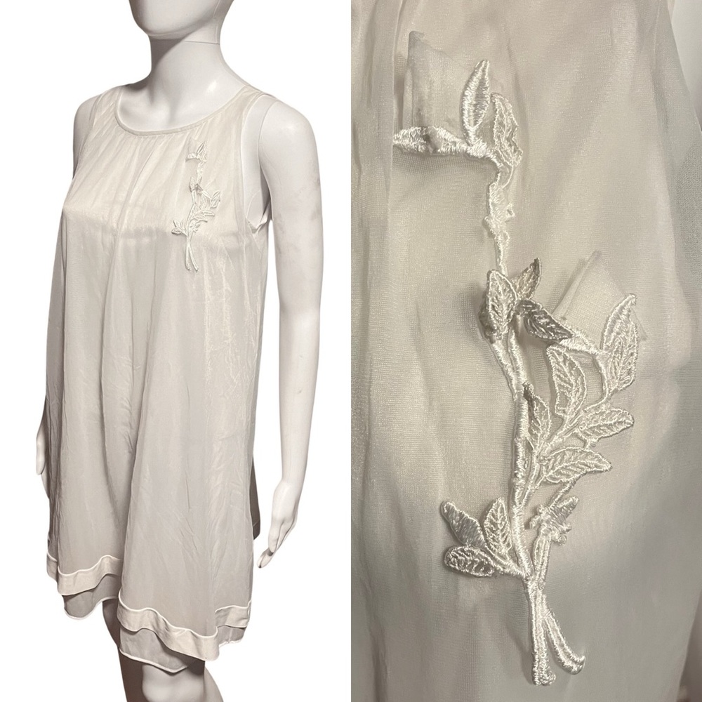 Vintage Texsheen Lingerie Nightgown – Sheer Overlay – White – Women’s Size S